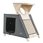3 TIERS WOODEN CAT TREE WITH HOME (GREY) SUN0KFW1060
